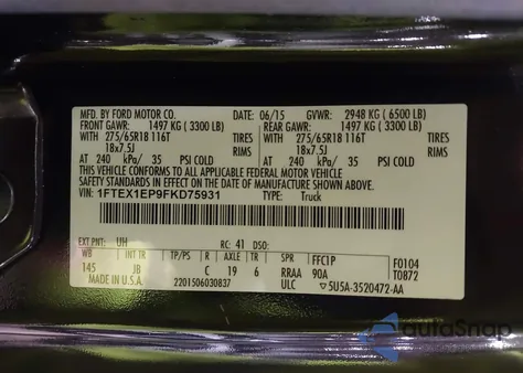 2015 Ford F-150 Xlt z USA, uszkodzony, nr VIN 1FTEX1EP9FKD75931